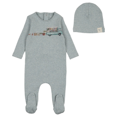Bee and Dee - Flower Truck Footie/Beanie - Blue Mist
