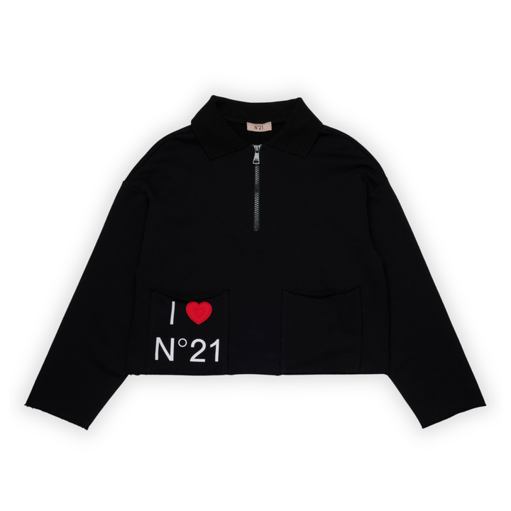 N°21 Girls Black Zip Sweatshirt with ❤️ Patch