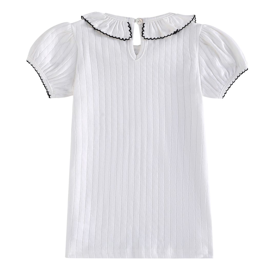 Emery Pointelle Collared Tshirt Short Sleeve