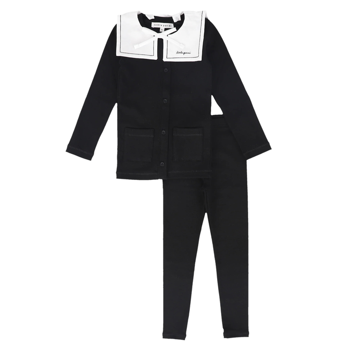 Little Parni - Heritage Bib Collar Cardigan Set - Peruvian Cotton Knit Toddler 2-Piece Outfit