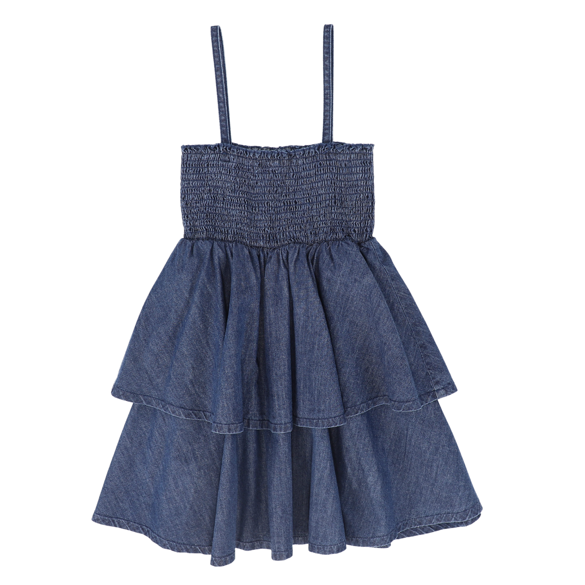 Smocked Tiered Denim Jumper