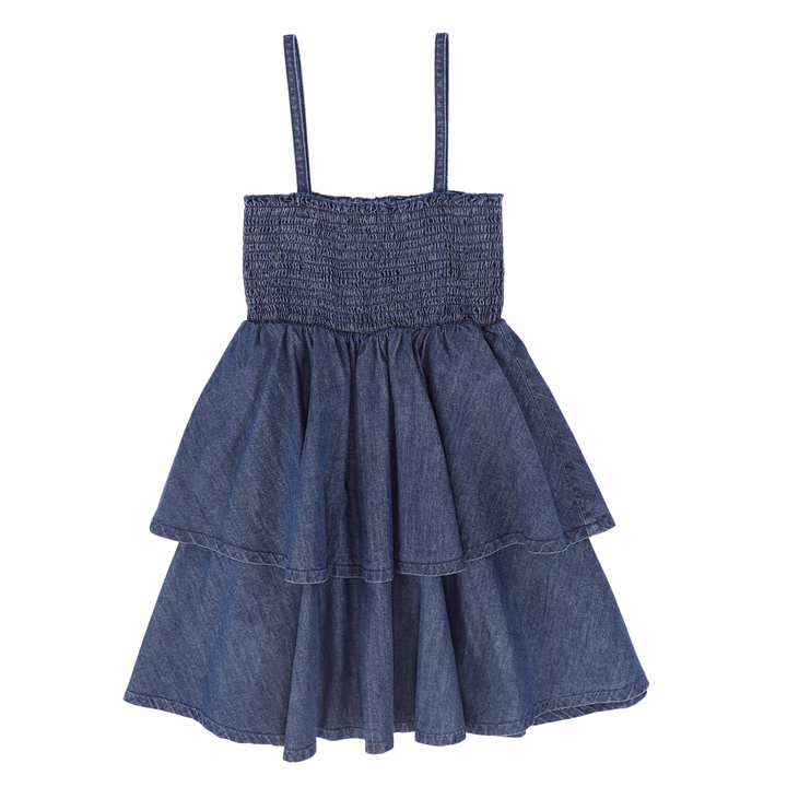 Smocked Tiered Denim Jumper