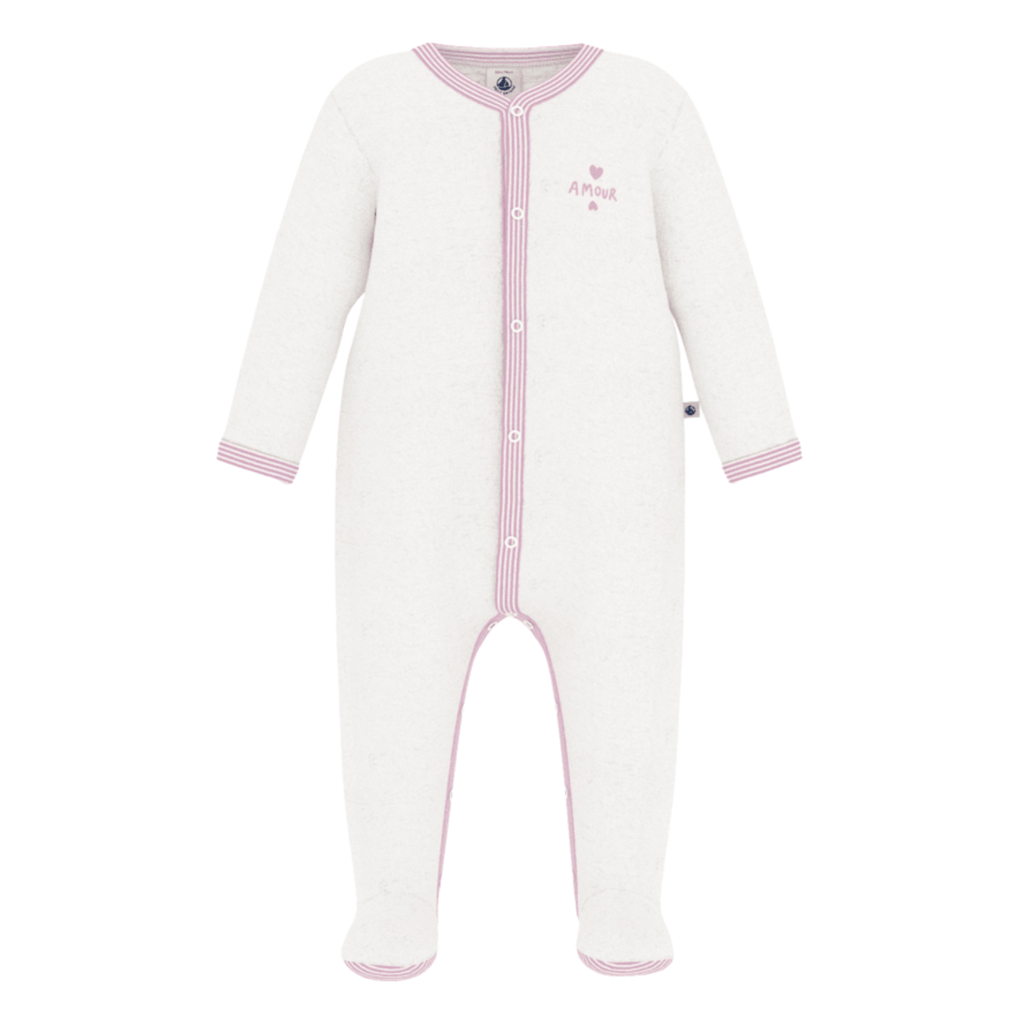 Petit Bateau - Baby Girl Velour Front Snap Footie With Pink Trim