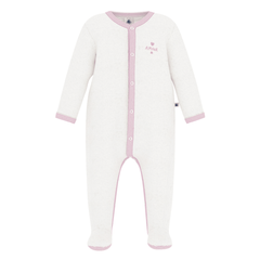Petit Bateau - Baby Girl Velour Front Snap Footie With Pink Trim