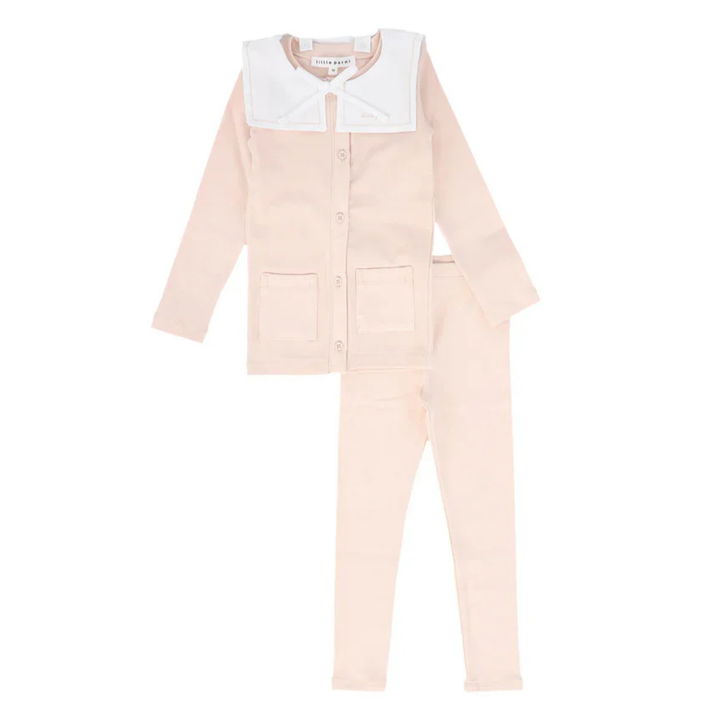 Light pink jacket and pants set on a white background