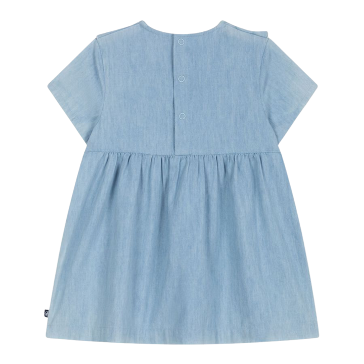 Petit Bateau Baby Girl SS Chambray Dress With Ruffles