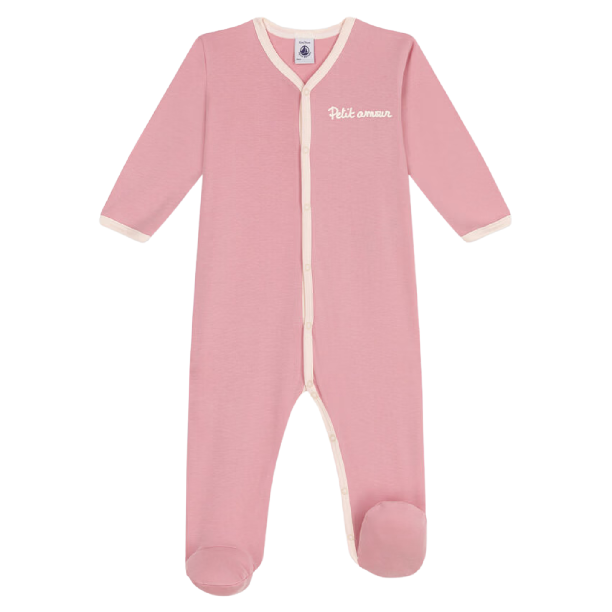 Petit Bateau - Baby Front Snap Footie with Petit Amour - Pink
