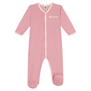 Petit Bateau - Baby Front Snap Footie with Petit Amour - Pink