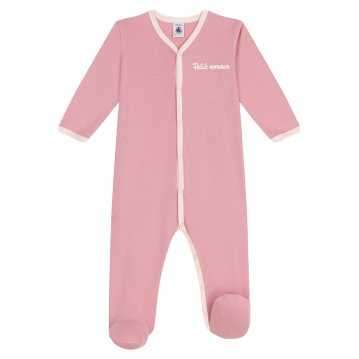 Petit Bateau Baby Front Snap Footie with Petit Amour - Pink