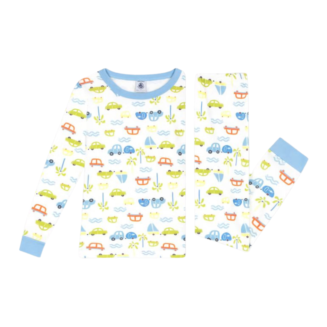 Petit Bateau Boys Car Print Loungewear Set – White Multi