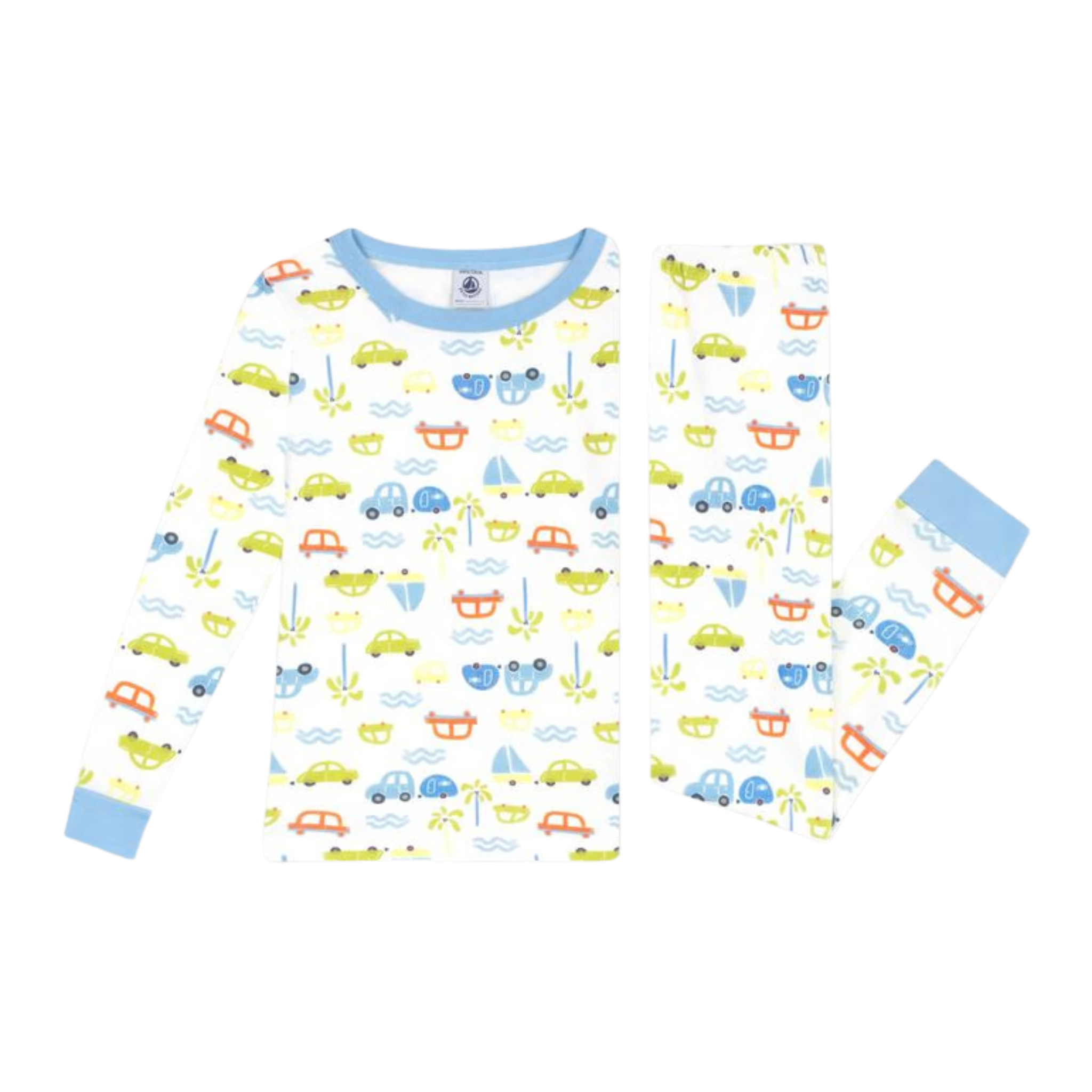 Petit Bateau - Boys Car Print Loungewear Set – White Multi