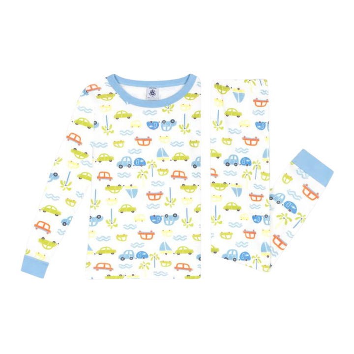 Petit Bateau Boys Car Print Loungewear Set – White Multi