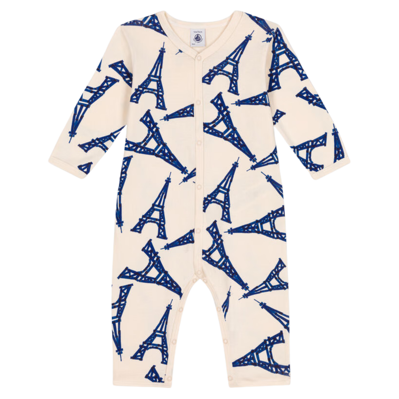 Petit Bateau - Baby Eiffel Tower Print Footie – White Blue
