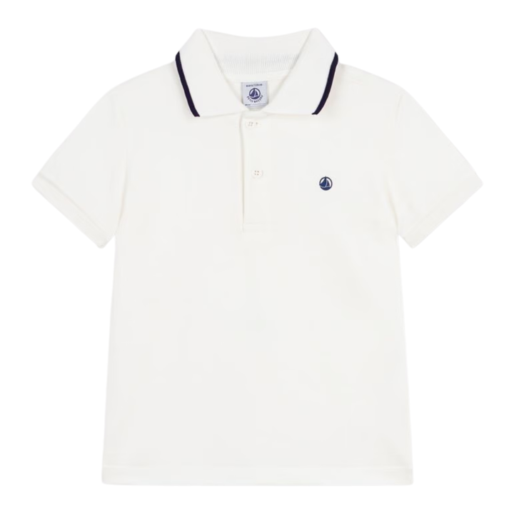 Petit Bateau Boys Short Sleeve Polo T-Shirt – White