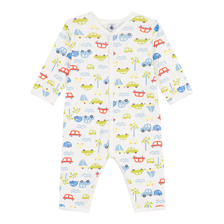 Petit Bateau Baby Boy Cars Print Footie – White Multi