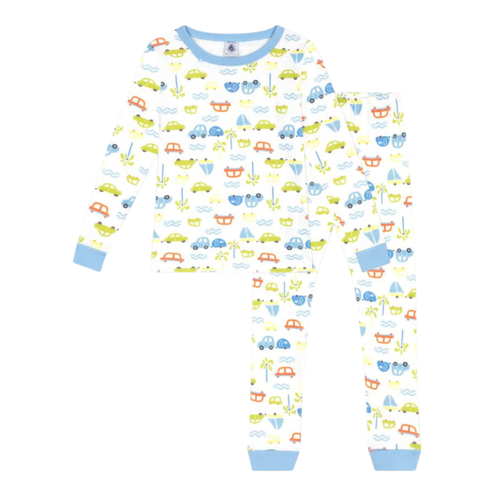 Petit Bateau Boys Car Print Loungewear Set – White Multi