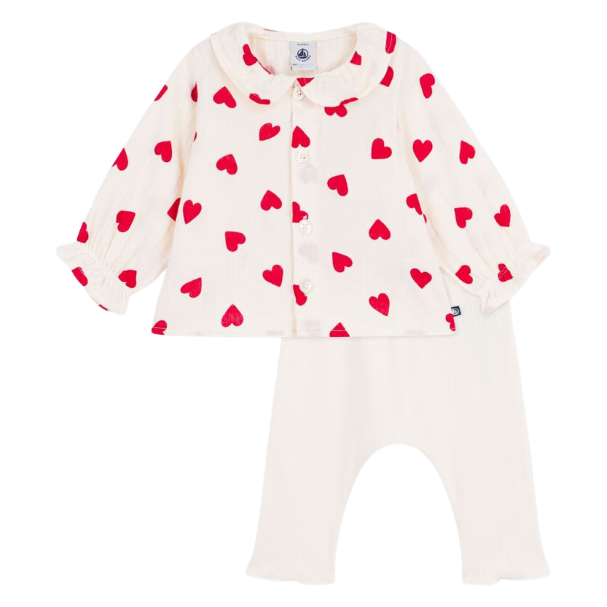 Petit Bateau - Baby Girl 2pc Set LS Heart Blouse and Leggings