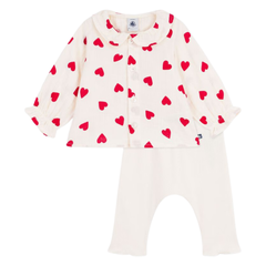 Petit Bateau - Baby Girl 2pc Set LS Heart Blouse and Leggings