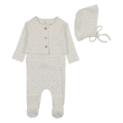 Bee & Dee Chalk White Floral Cardigan Outfit Boys Vintage Inspired Botanical Boutique Newborn Toddler Two Piece Set