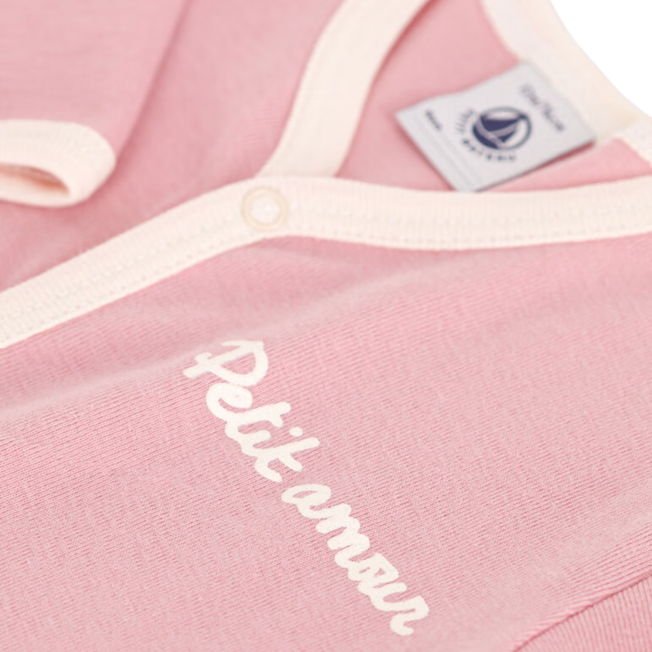Petit Bateau Baby Front Snap Footie with Petit Amour - Pink