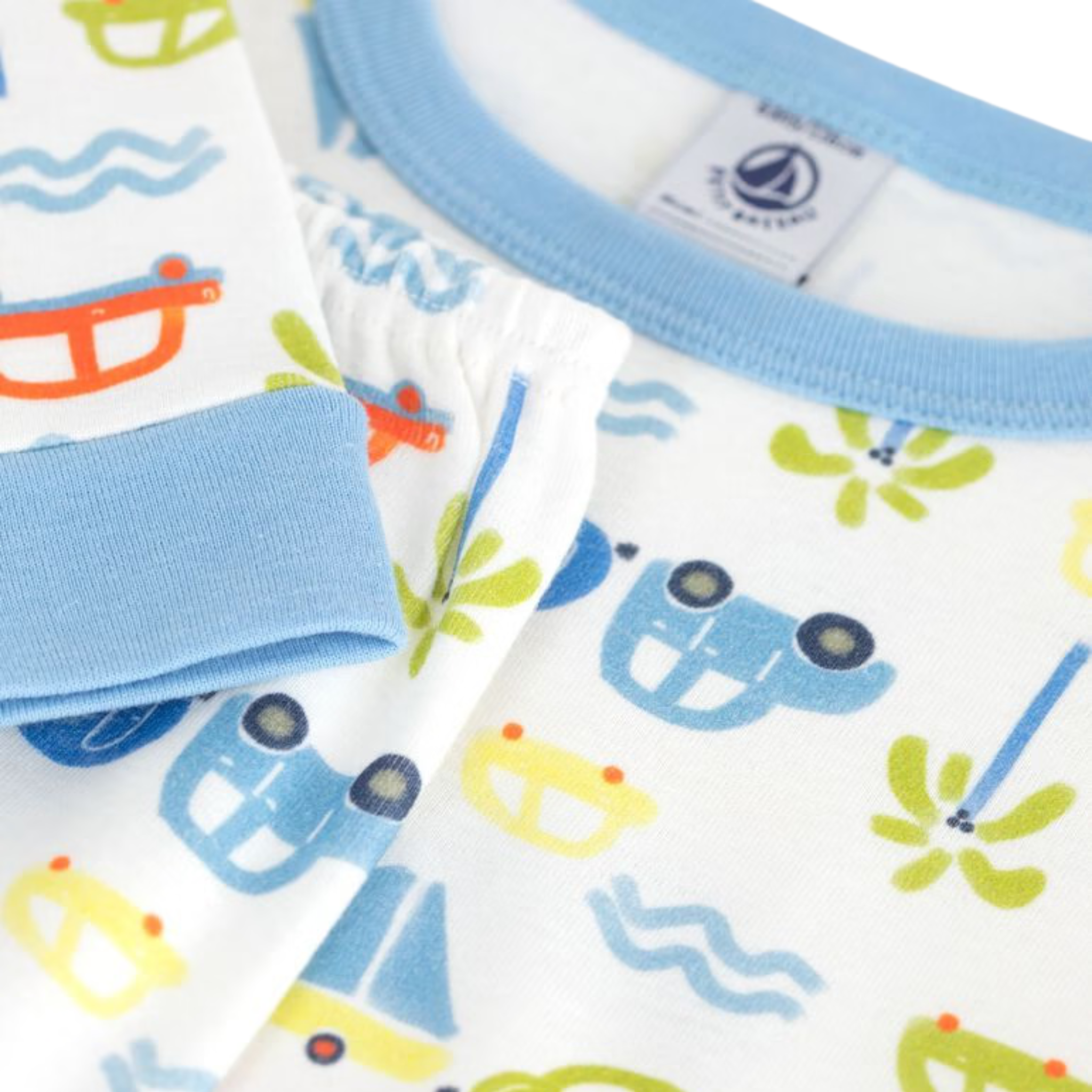 Petit Bateau - Boys Car Print Loungewear Set – White Multi