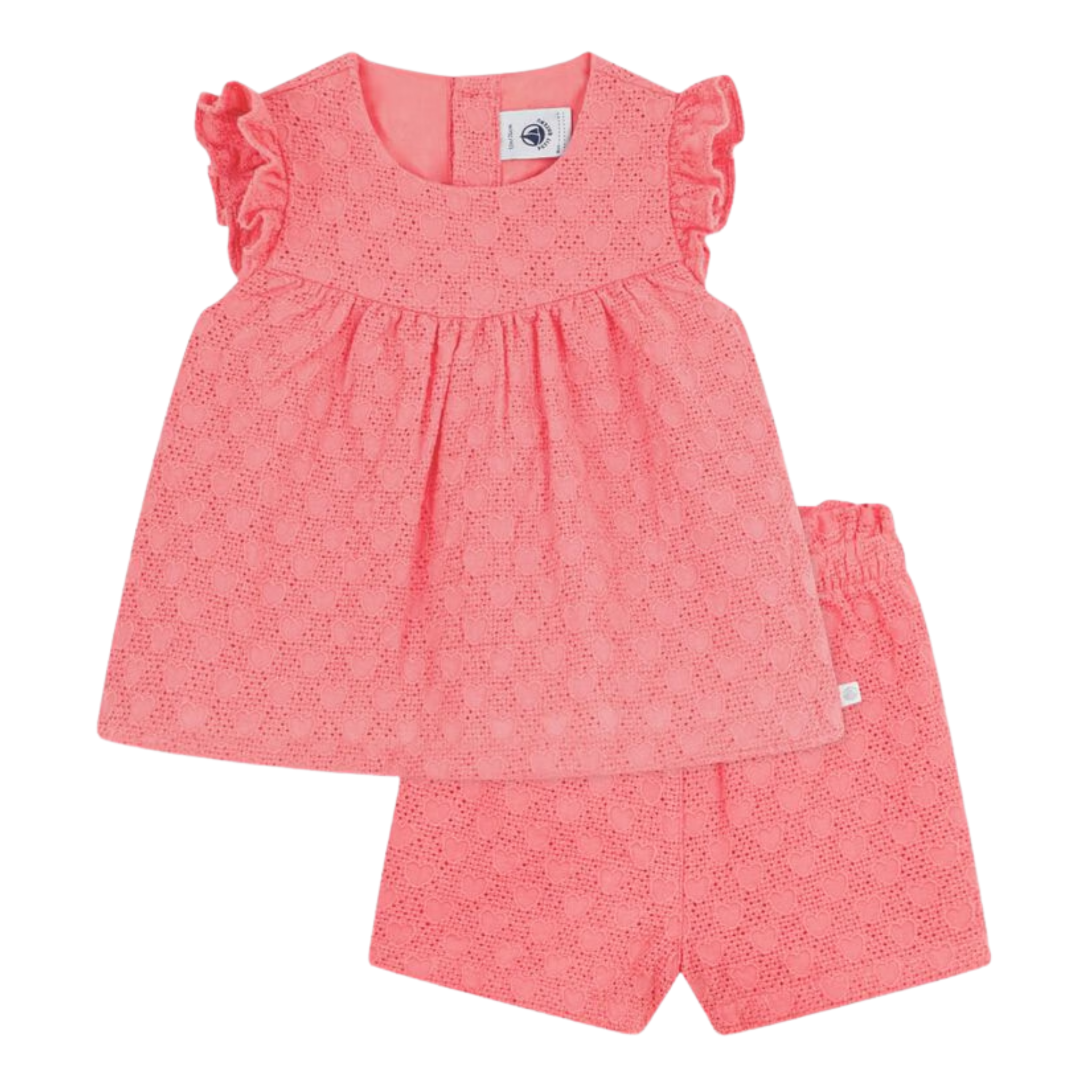 Petit Bateau - Baby Girl 2pc Set Eyelet Top and Shorts