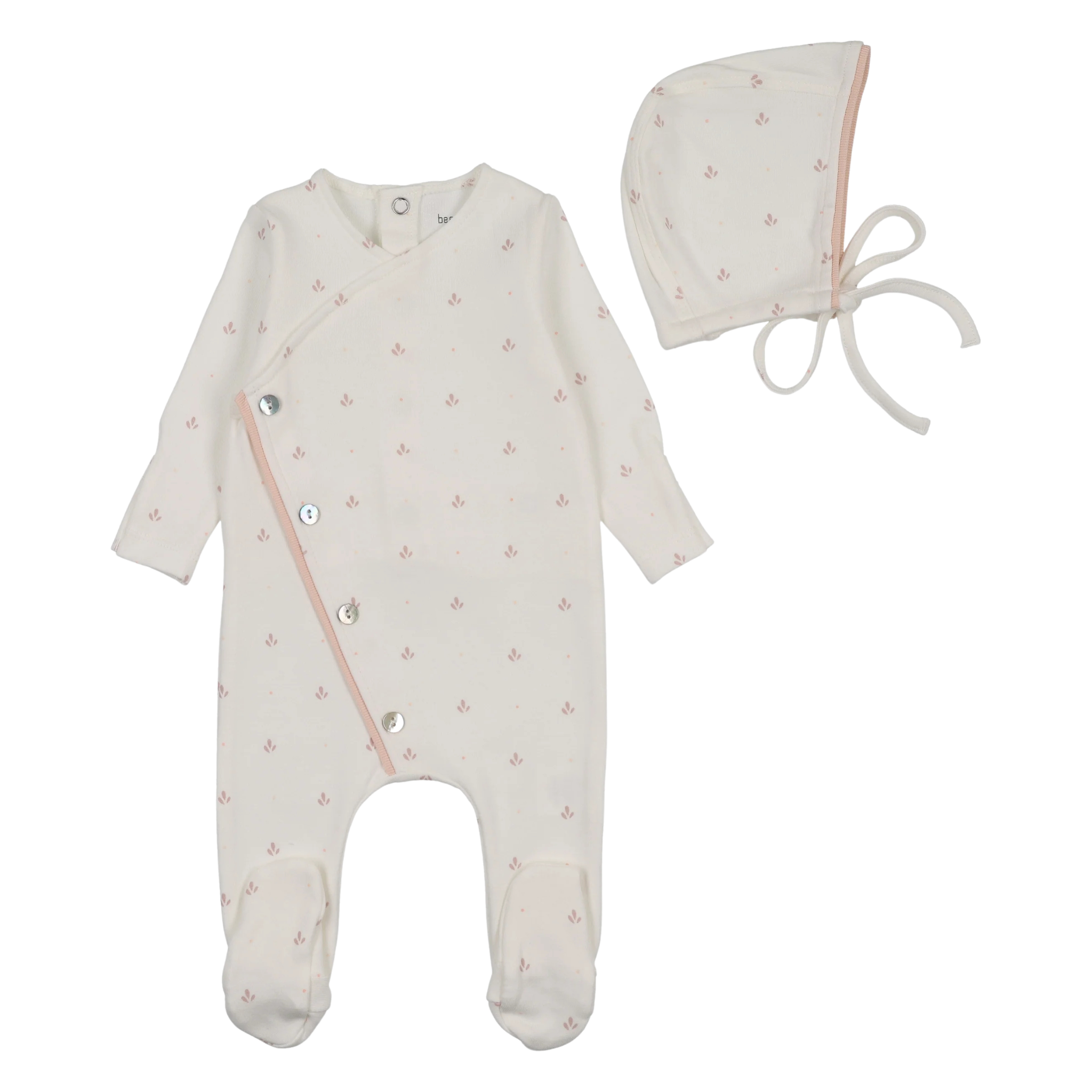 Bee and Dee - Soft Dot Footie/Beanie - Chalk White Girls