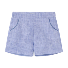 Nou Nelle Blue Linen Piped Short– Boys’ Classic Short