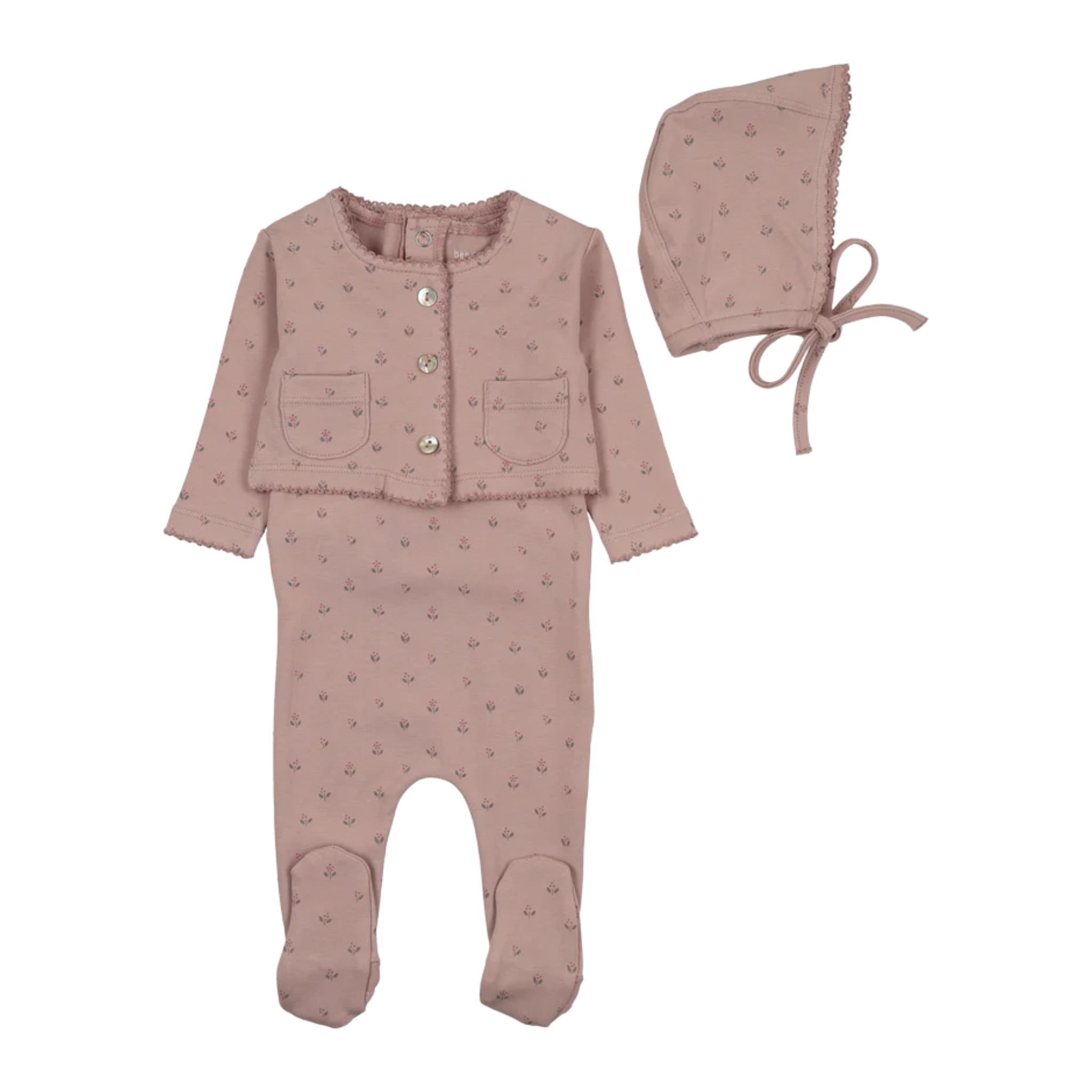 Bee & Dee Rose Floral Cardigan Outfit Girls Vintage Inspired Wildflower Boutique Newborn Toddler Two Piece Set