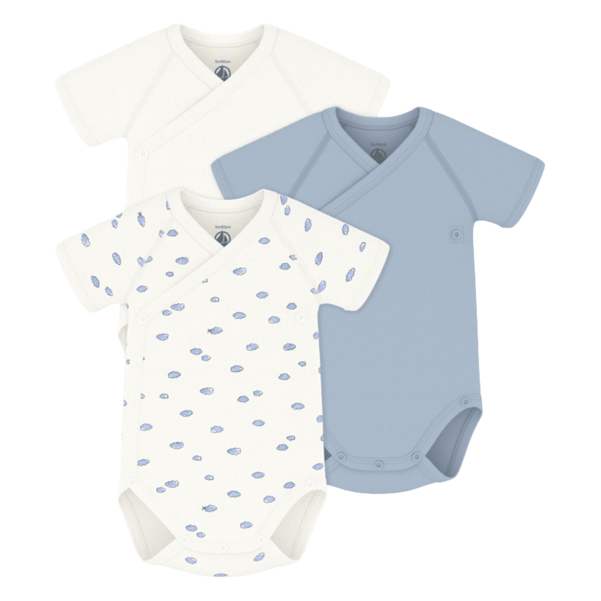 Petit Bateau Baby Girl 3Pack Sleeveless Heart Solid Bodysuit