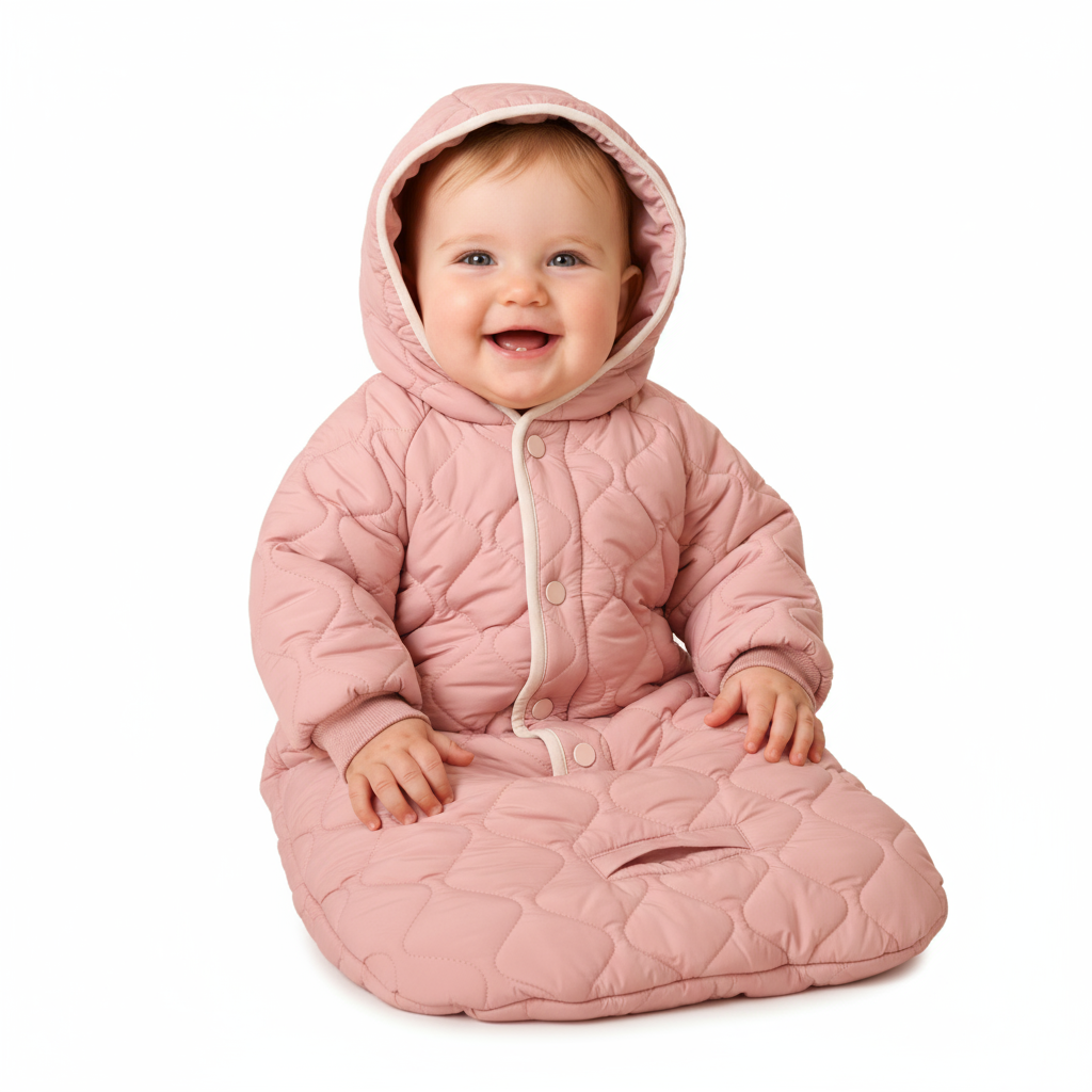 Diamond Shape Quilted Baby Bunting – Beige/Black | Warm Infant Outerwear | Mantel