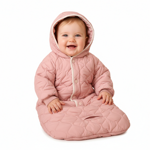 Diamond Shape Quilted Baby Bunting – Beige/Black | Warm Infant Outerwear | Mantel