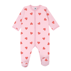 Petit Bateau - Baby Girl Front Snap Heart Print Footie