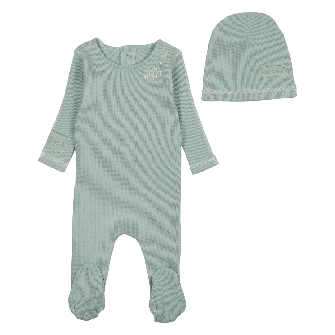 Bee & Dee Aqua Contrast Footie and Beanie Set Modern Newborn Toddler Outfit