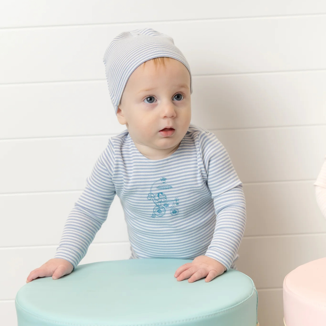 Bee and Dee - Carriage Sketch Footie/Beanie - Crisp Blue