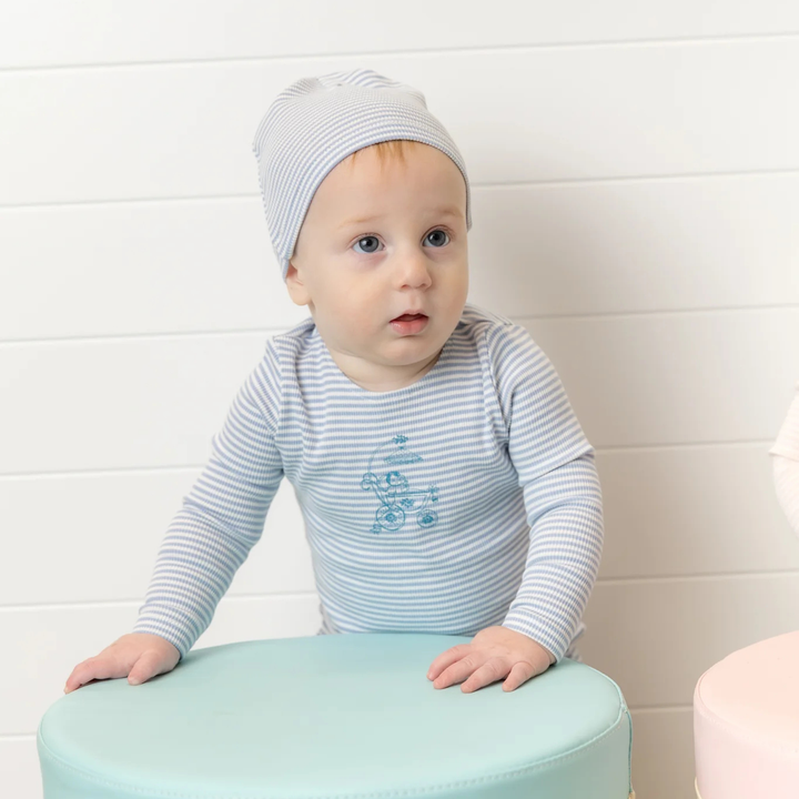 Bee and Dee - Carriage Sketch Footie/Beanie - Crisp Blue