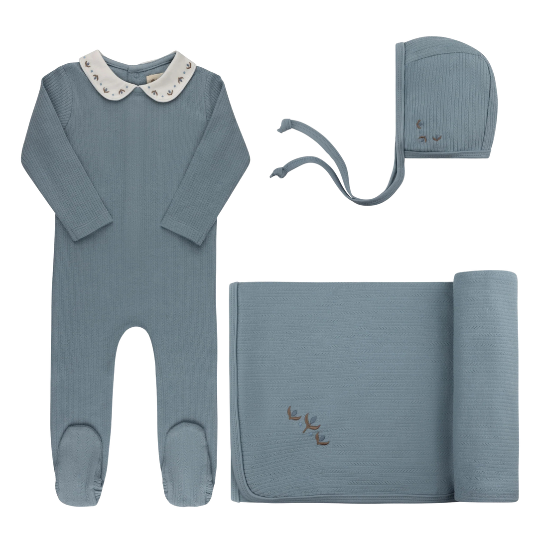 Ely’s & Co Blue Embroidered Trim Collection Take Me Home Set Boutique Newborn Toddler Boy First Outfit Hospital Coming Home