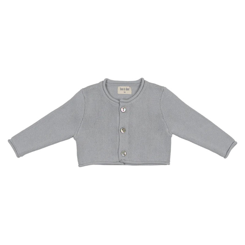 Bee & Dee Dusty Blue Knit Cardigan Elegant Textured Newborn Toddler Boutique Layering Piece