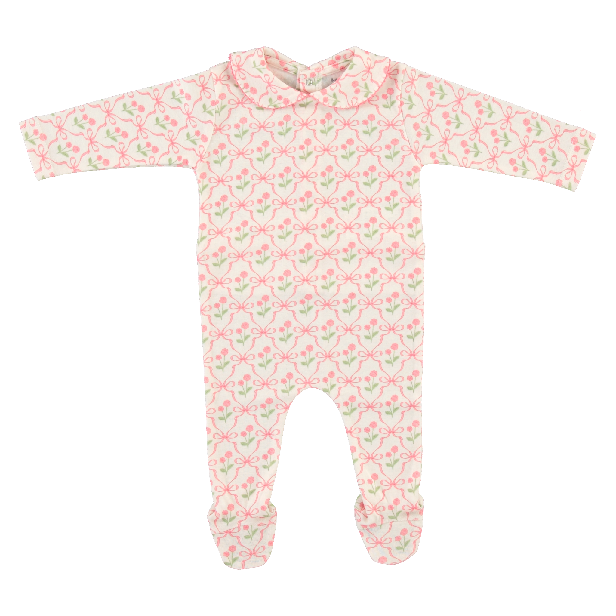 Bebe Organic Geometric Bow Blossom Collar Overall – Baby Romper