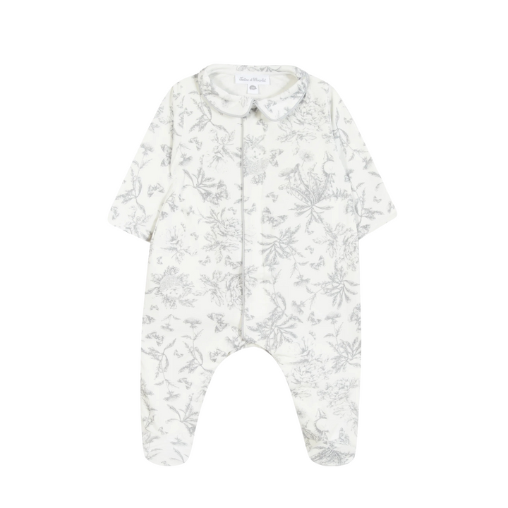 Tartine et Chocolat Grey Toile Print Footie + Hat