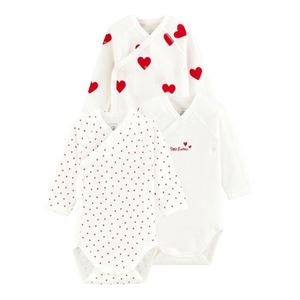 Petit Bateau - 3 Pack LS Crossover Heart Print Bodysuits