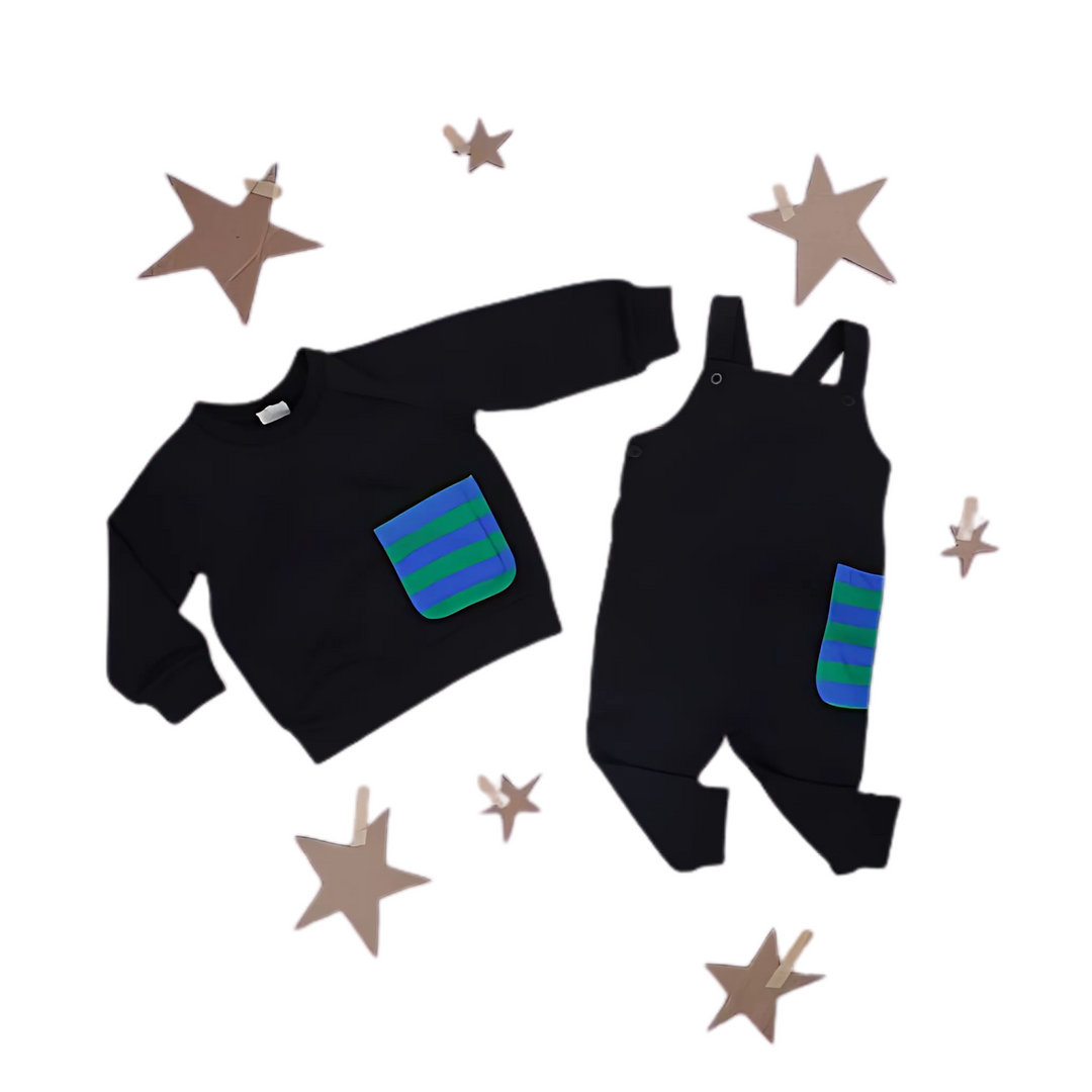 Pompomme Black Stripe Pocket Sweatshirt