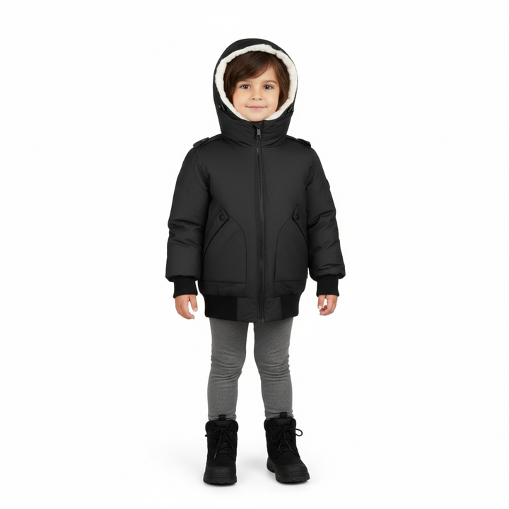 Raygo Boys Black Jacket with White Fur | Warm, Stylish & Cozy