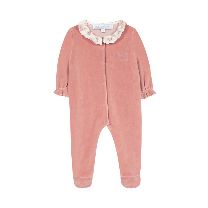Tartine et Chocolat Rose Velour Toile Footie + Hat