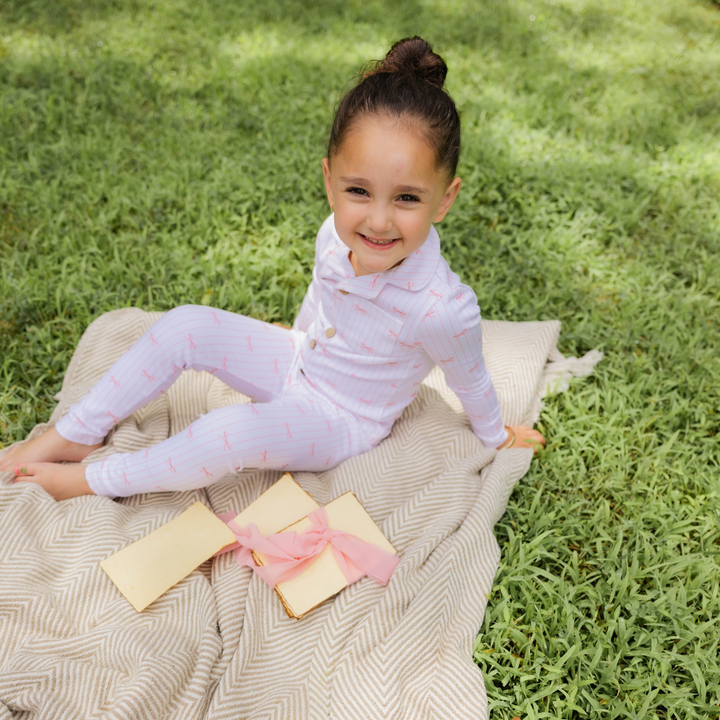 Little Label Pink Bow Print Grandpa Pajama – Soft Cotton Sleepwear
