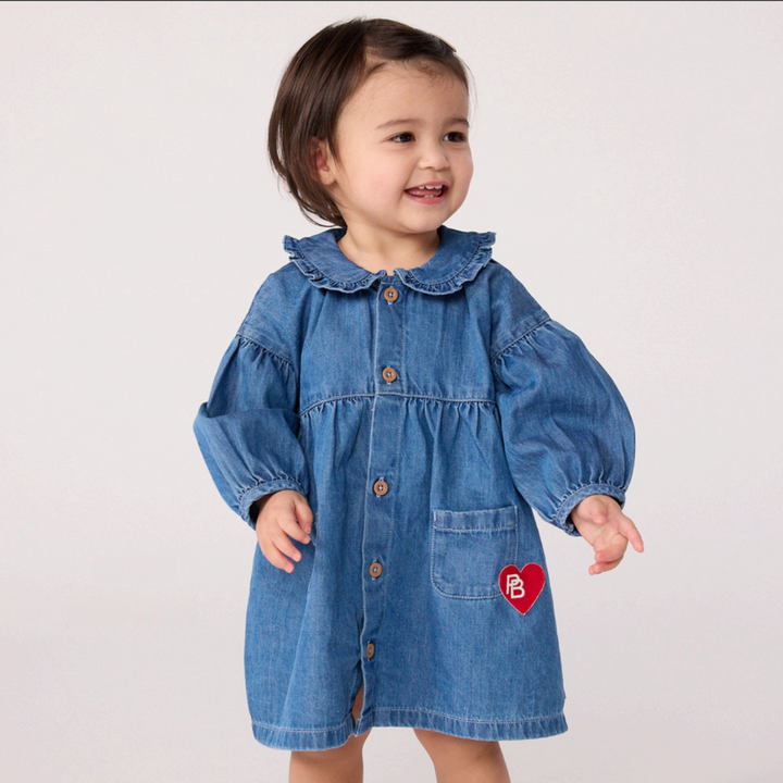 Petit Bateau | Light Denim Baby Dress with Ruffled Collar