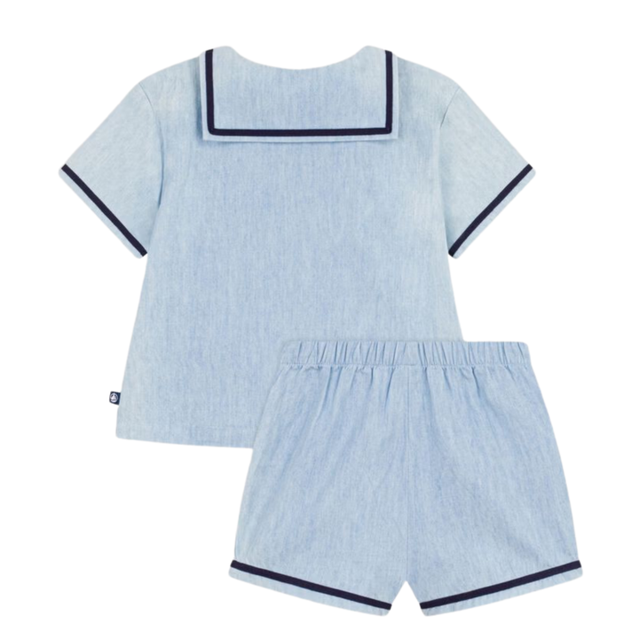 Petit Bateau Baby Boy 2PC Set Chambray SS Sailor Tee and Shorts