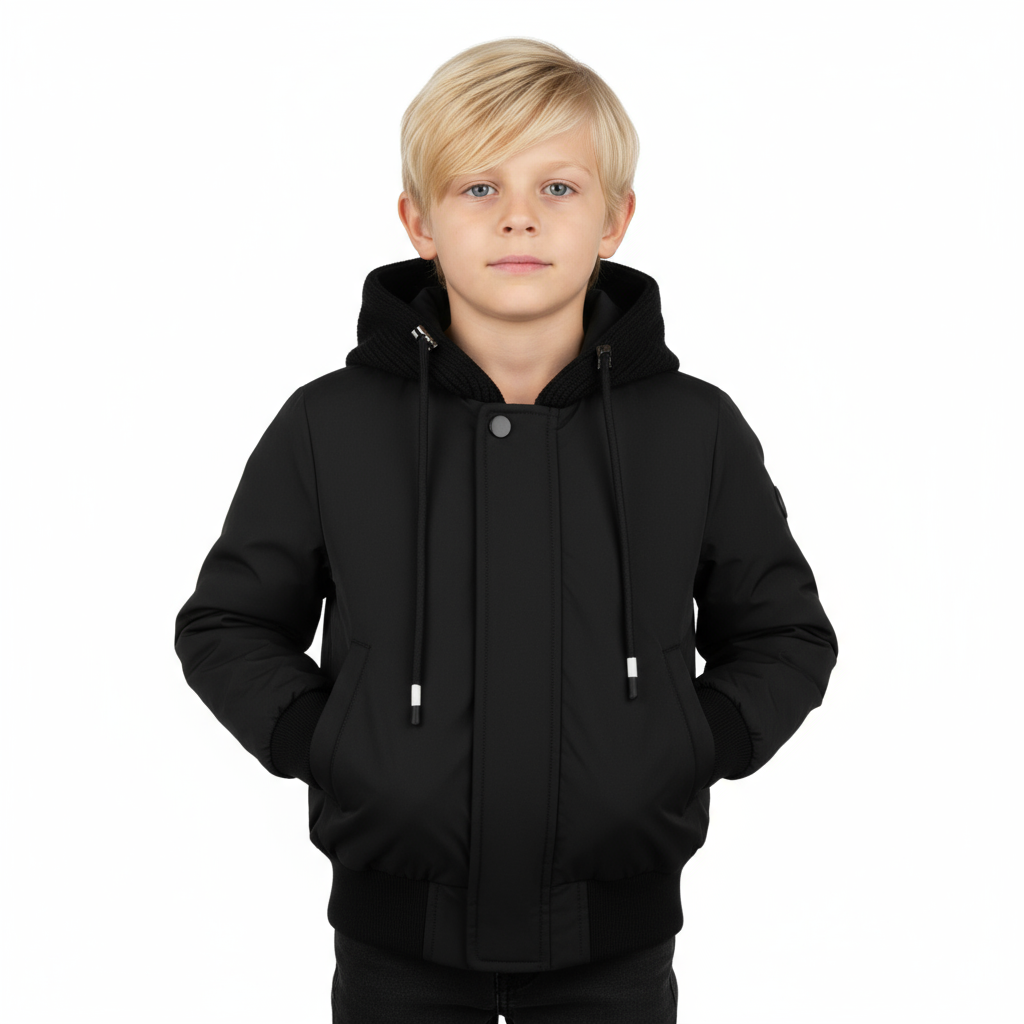 Pramie Knit Hooded Jacket – Everyday Kids Outerwear, 18M–22Y, Black