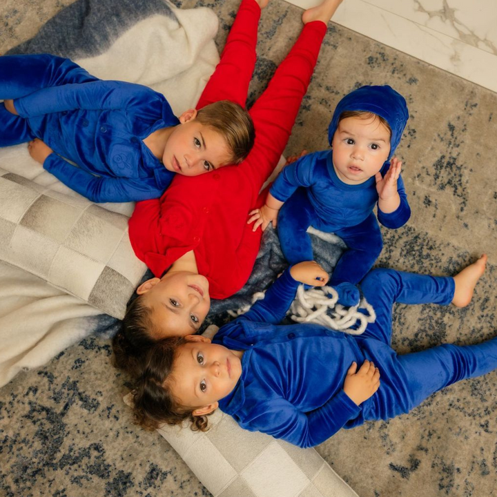 Little Label Blue Velour Embroidered Pocket Grandpa Pjs