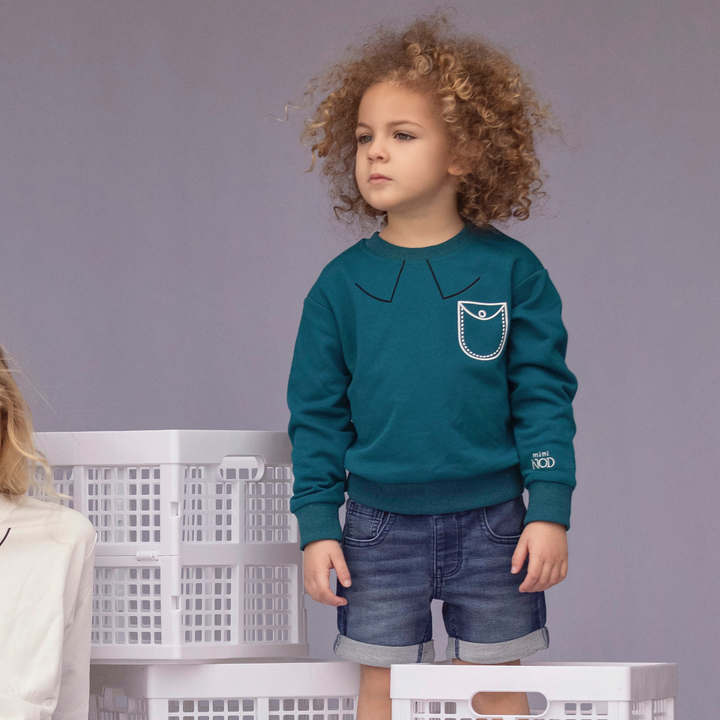 Mini Nod - Boys Graphic Collar Sweatshirt Royal Blue/White Print